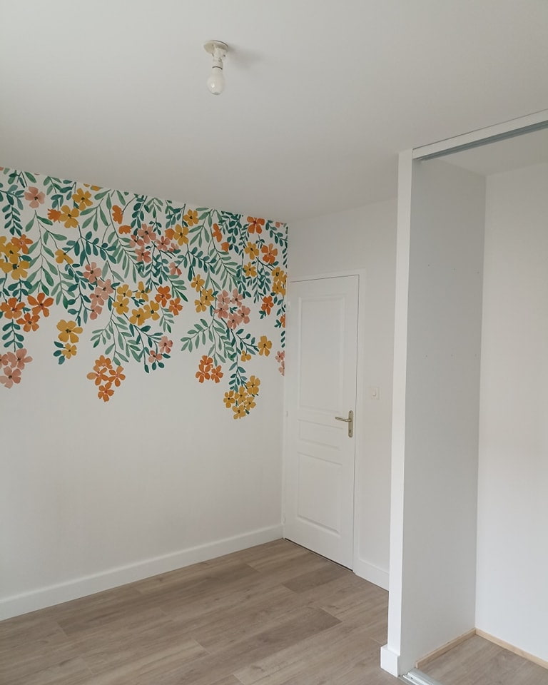 Tapisserie revêtement – papier peint décoratif motifs floraux chambre – Ramboz Le Peintre – Cholet